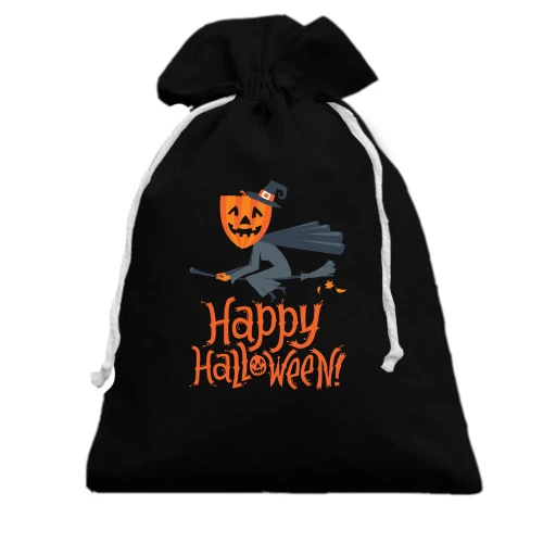 Подарочный мешочек, Черный, Halloween с ведьмой на метле