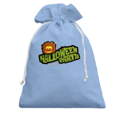 Подарунковий мішечок, Блакитний, з написом Halloween party (Вечірка)