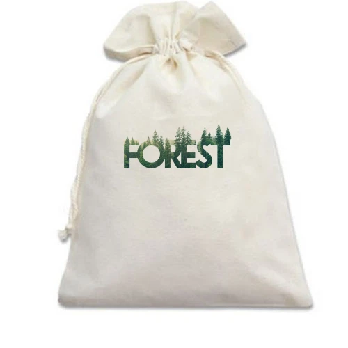 Подарунковий мішечок, білий, зі стилізованим написом Ліс (Forest)