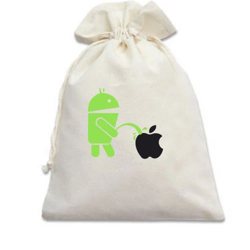 Подарочный мешочек, голубой, Android vs Apple
