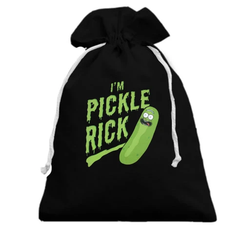 Подарунковий мішечок, чорний, з великим зеленим написом «I'm Pickle Rick»