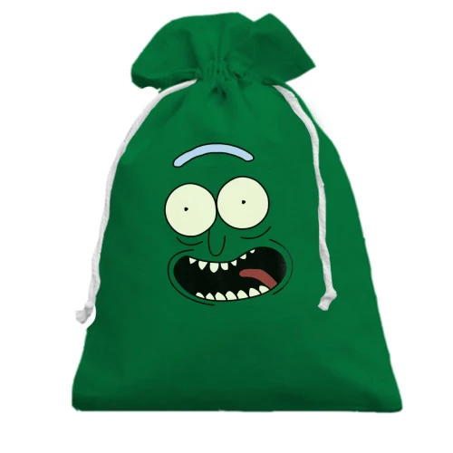 Подарунковий мішечок, зелений, pickle Rick (пика)