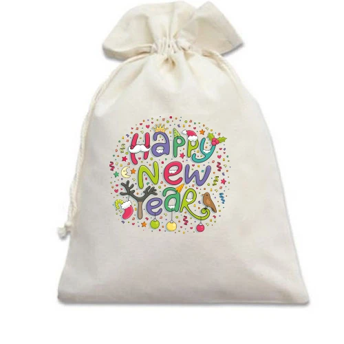 Подарунковий мішечок, білий, Happy New Year (2)