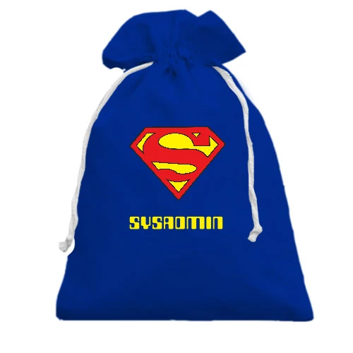 Подарочный мешочек, голубой, Superman для сисадмина
