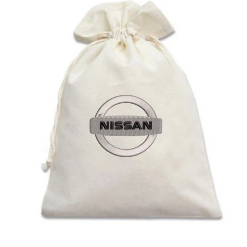 Подарочный мешочек, белый, Nissan — вышитый логотип