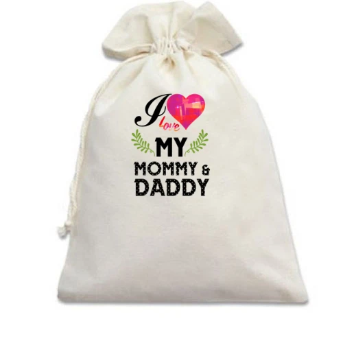 Подарунковий мішечок, білий, I love my mom & dad