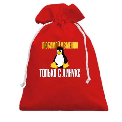 Подарунковий мішечок, червоний, Любимой изменяю с Линукс