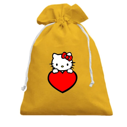 Подарочный мешочек, Желтый, Kitty с сердцем