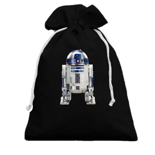Подарочный мешочек, черный, с рисунком робота R2 D2