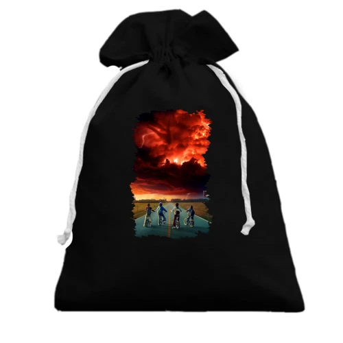 Подарунковий мішечок, чорний, Stranger Things з велосипедистами