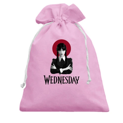 Подарочный мешочек, розовый, Wednesday (черно-красный)