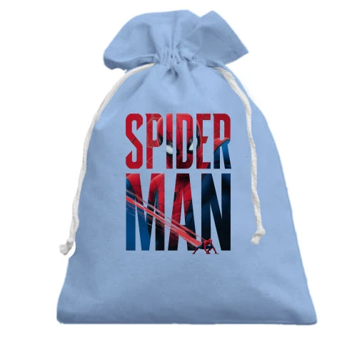 Подарочный мешочек, голубой, с надписью Spider-Man и паутиной