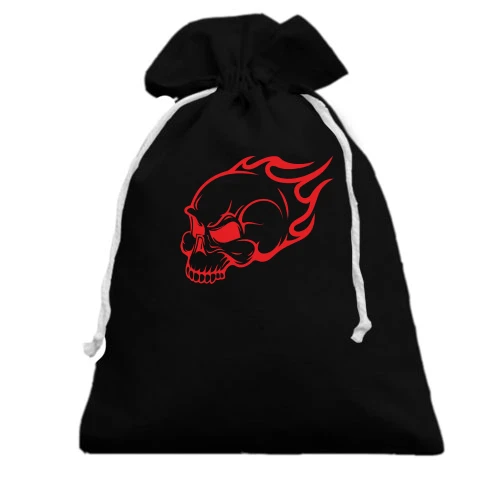 Подарочный мешочек, Черный, "Flaming Skull"