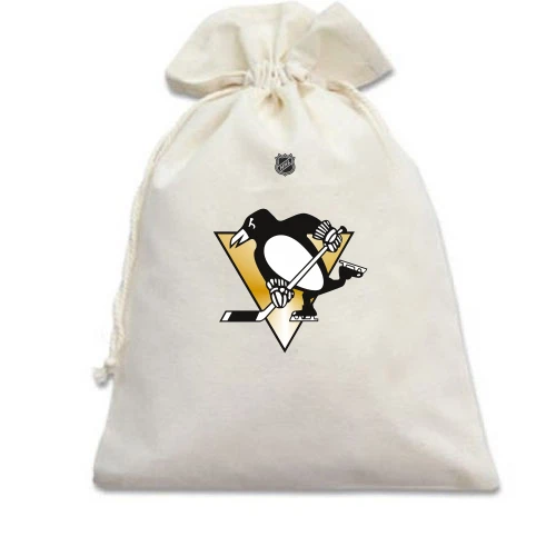 Подарочный мешочек, Белый, Pittsburgh Penguins с пингвином и золотым треугольником