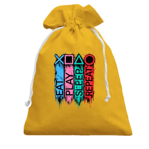 Подарунковий мішечок з написами Eat Play Sleep Repeat у стилі PS