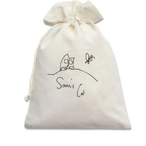Подарочный мешочек, Белый, Simon's Cat с бабочкой