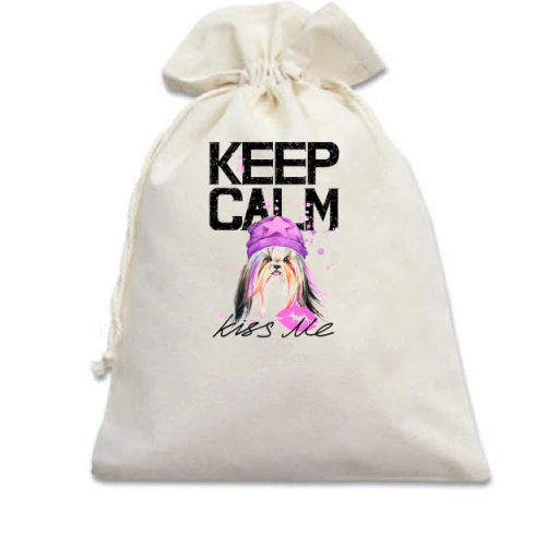 Подарочный мешочек Keep calm and kiss me с Йоркширским терьером