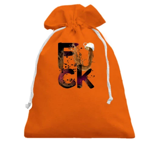 Подарочный мешочек, Оранжевый, с кофе "fuck"
