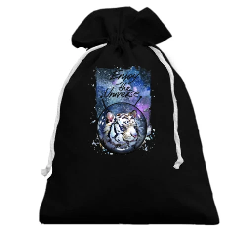 Подарочный мешочек, Черный, c тигром "Enjoy the universe" (1)