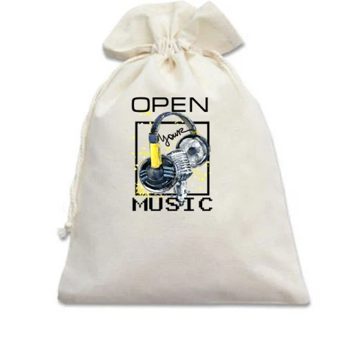 Подарочный мешочек с желтым принтом «Open your music»