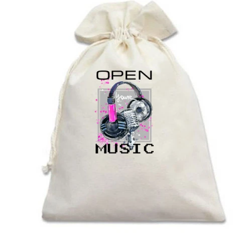 Подарочный мешочек с розовым принтом «Open your music»