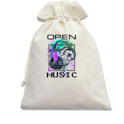 Подарочный мешочек, Голубой, с наушниками Open your music