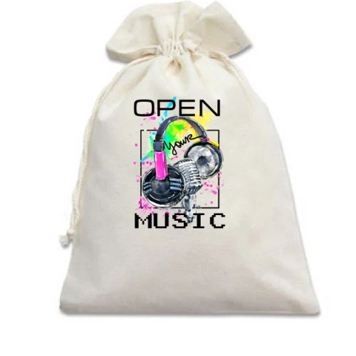 Подарочный мешочек, Голубой, с наушниками Open your music (2)