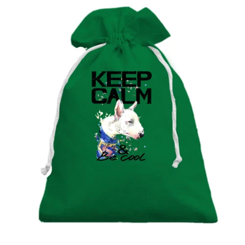 Подарочный мешочек, Зеленый, з бультерьером Ceep calm and be cool
