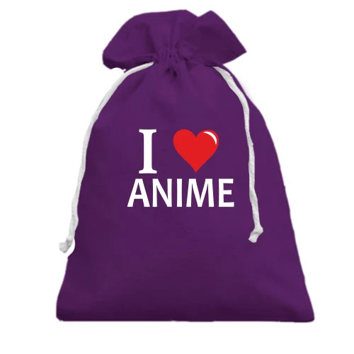 Подарочный мешочек с надписью «I ❤️ ANIME» и ярко-красным сердцем