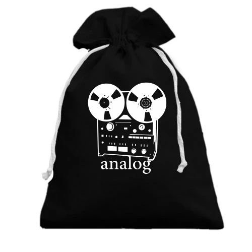 Подарочный мешочек с силуэтом катушечного магнитофона и надписью «analog»