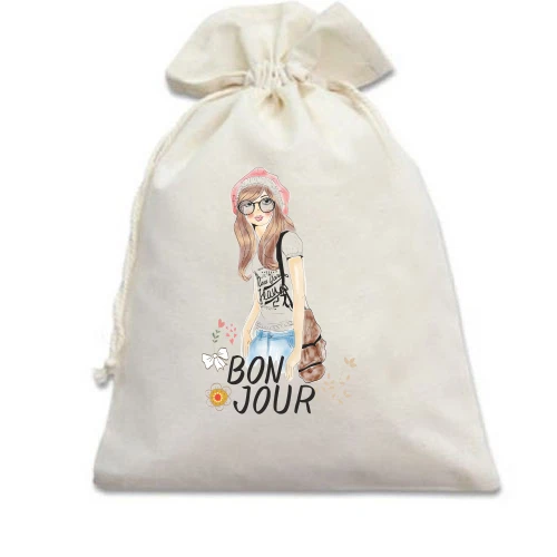 Подарунковий мішечок, білий, bon jour