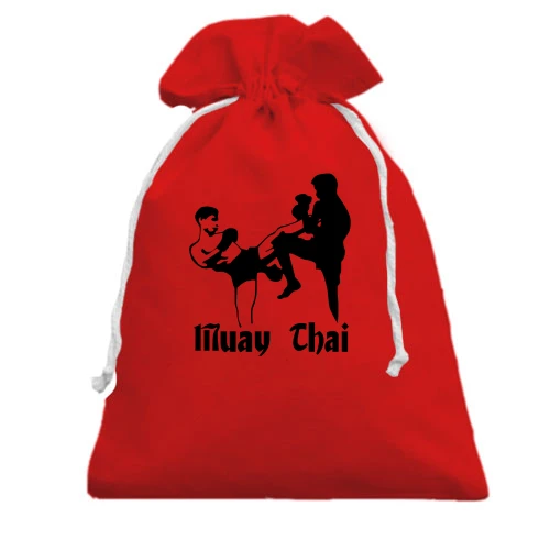 Подарочный мешочек, Красный, Muay Thai с силуэтами бойцов