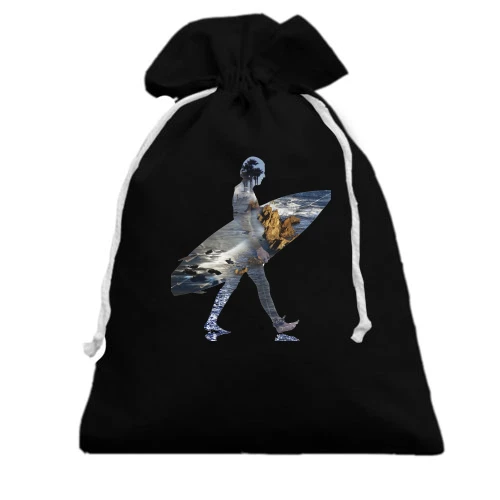 Подарунковий мішечок, Чорний, з йдучим серфінгістом
