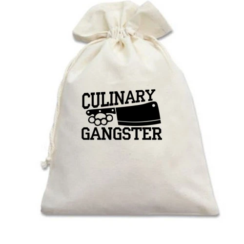 Подарочный мешочек, белый, для шеф-повара "culinary gangster"