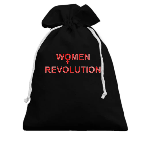 Подарочный мешочек, Черный, с надписью "women revolution"