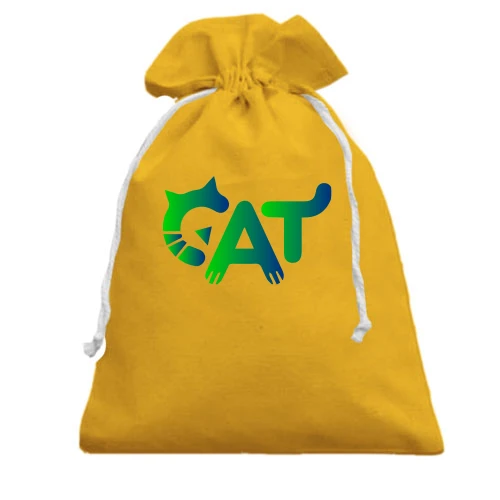Подарунковий мішечок, жовтий, з написом "cat"