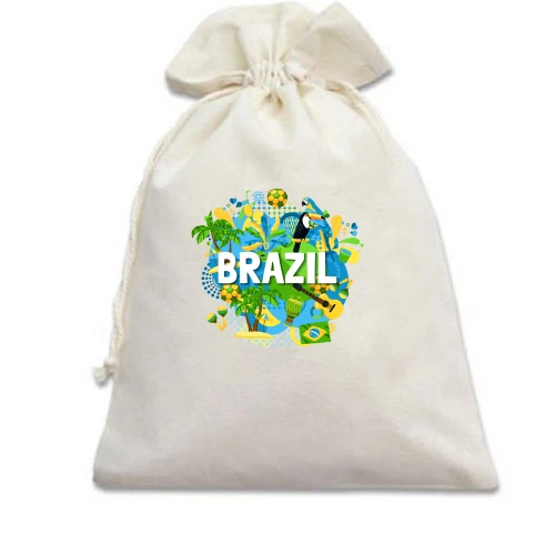 Подарунковий мішечок, білий, з бразильським колоритом і написом "brazil"