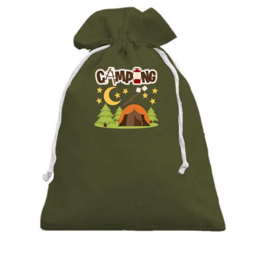 Подарочный мешочек, Черный, с палаткой на природе "camping"