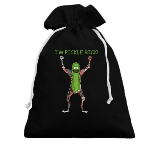 Подарунковий мішечок, чорний, з Огірочком Ріком і написом «I'm Pickle Rick»
