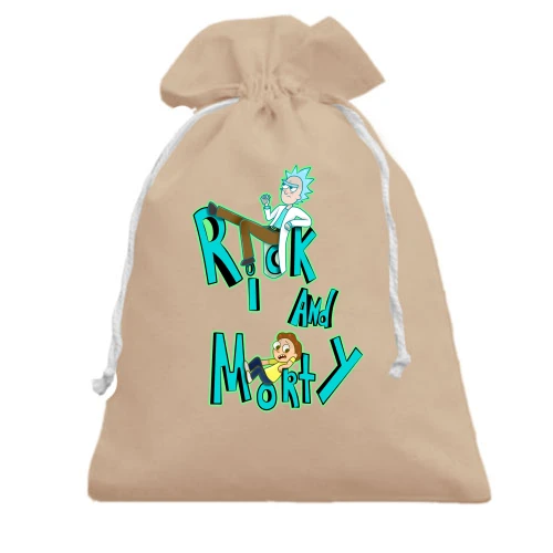 Подарунковий мішечок, чорний, Rick and Morty з персонажами в написі