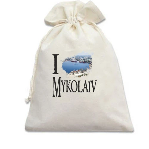 Подарочный мешочек, Голубой, Я люблю Николаев