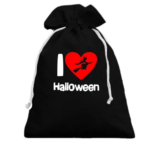 Подарочный мешочек, Черный, I love Halloween