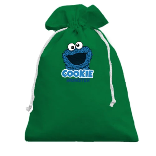 Подарочный мешочек, Зеленый, Cookie Monster с большой головой и надписью