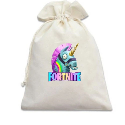 Подарочный мешочек, белый, с единорогом "fortnite"