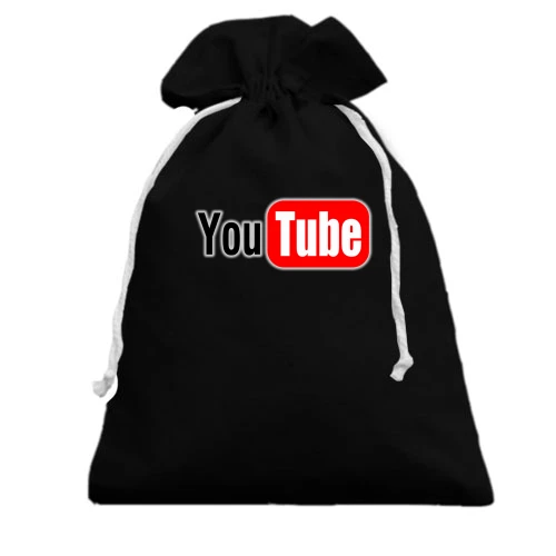 Подарочный мешочек, черный, с логотипом You tube (без градиента)