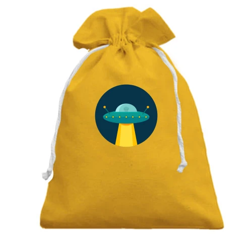 Подарочный мешочек, Желтый, с летающей тарелкой