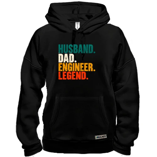 Толстовка с надписью «Husband. Dad. Engineer. Legend.»