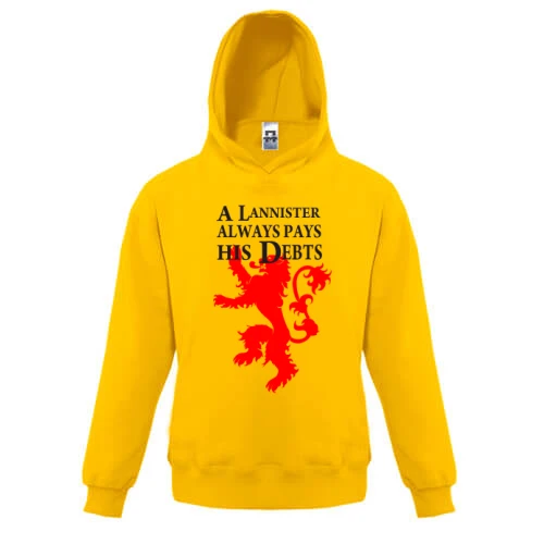 Детская толстовка, Желтый, a lannister always pays his debts