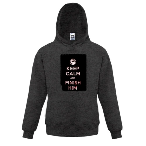 Детская толстовка, Черный, с надписью "Keep calm and finish him" Mortal Kombat