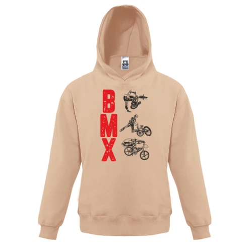 Детская толстовка, Бежевый, с надписью "BMX"